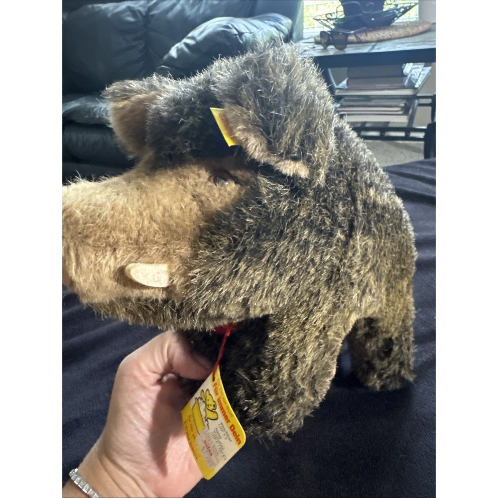 Steiff Wutzi‎ Wild Boar Plush Knopf Im Ohr 2675/20 Germany Brown Eyes Tusks - Picture 2 of 12